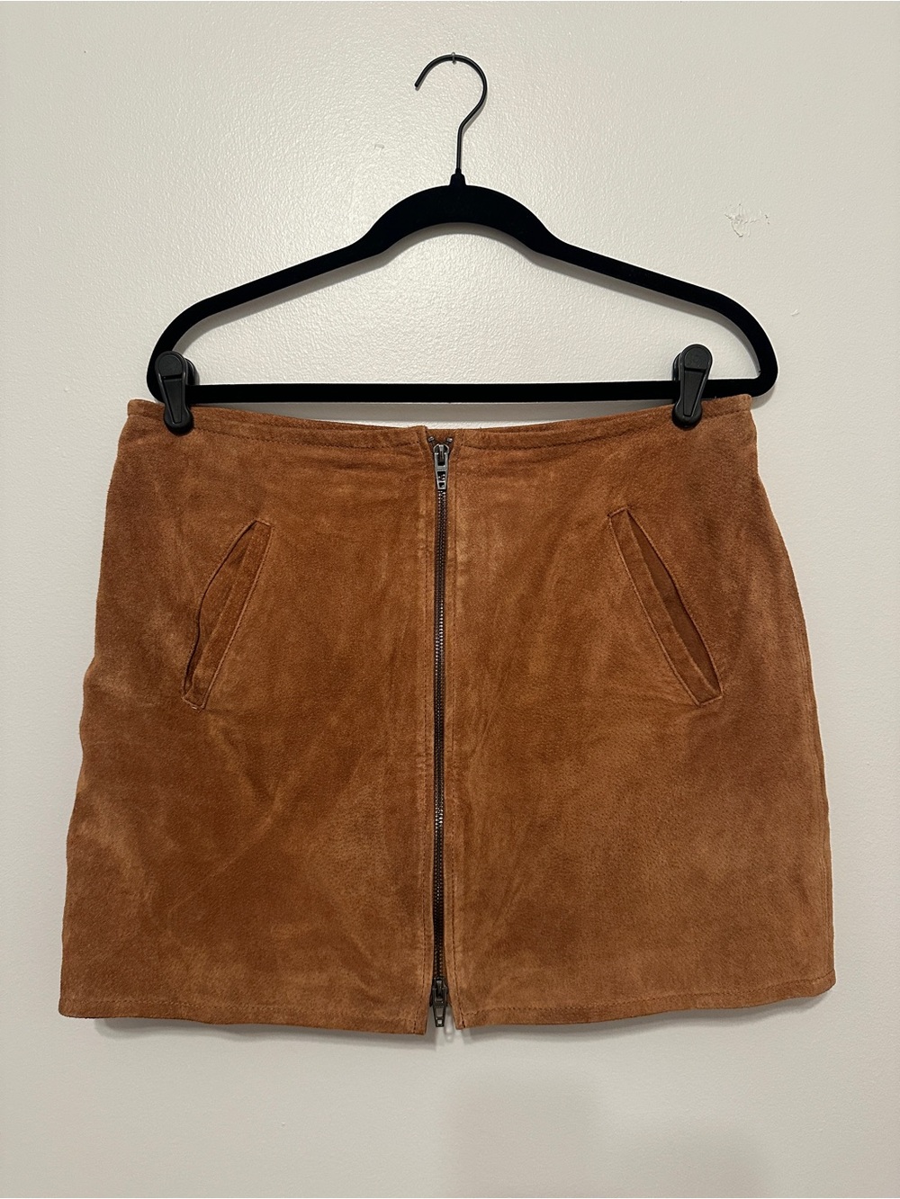 Blank NYC Chestnut Brown Suede Zip-Front Mini Skirt